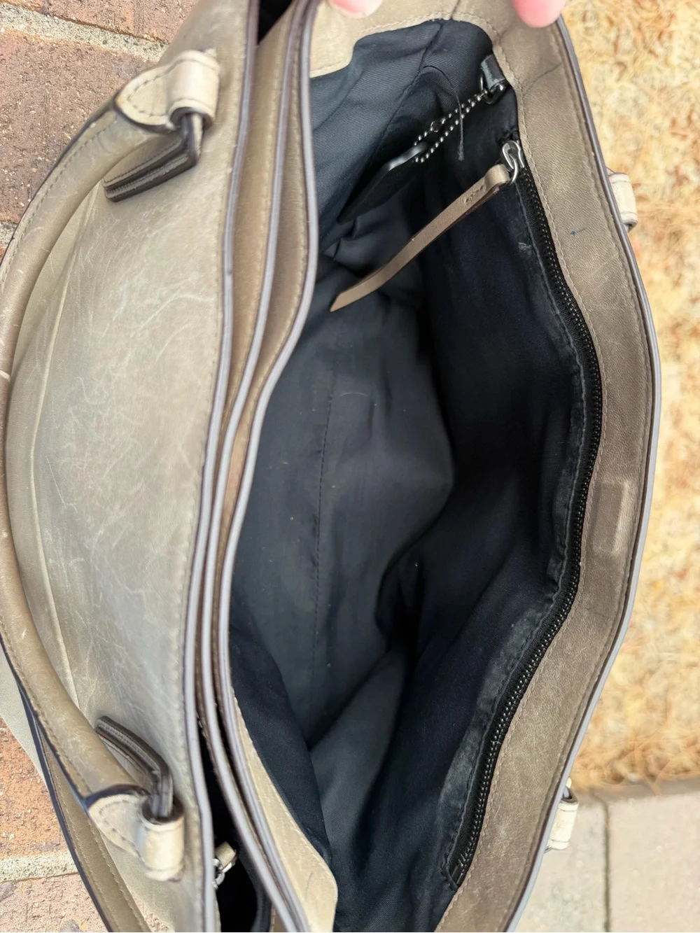 Coach Taupe Grey Leather Tote Satchel Crossbody Bag with S